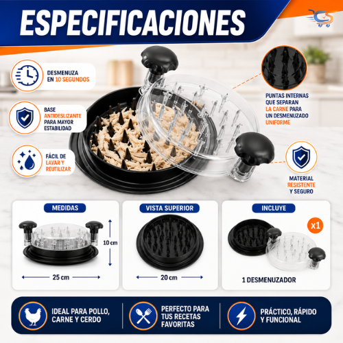 Desmenuzador Manual de Pollo y Carne